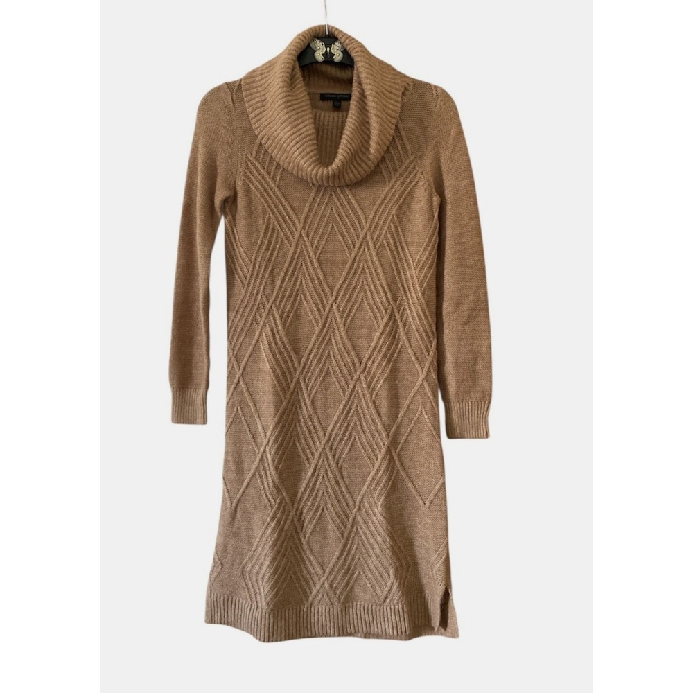 Banana Republic Knit Sweater Dress Brown XXS Cowl Neck Diamond Winter Cozy Y2K